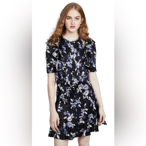 NWT $650 Veronica Beard Camillie Blue Silk Floral Dress